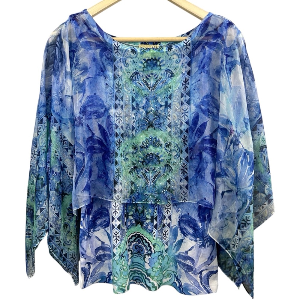 One World Blouse Tank Top with Overlay Size Small